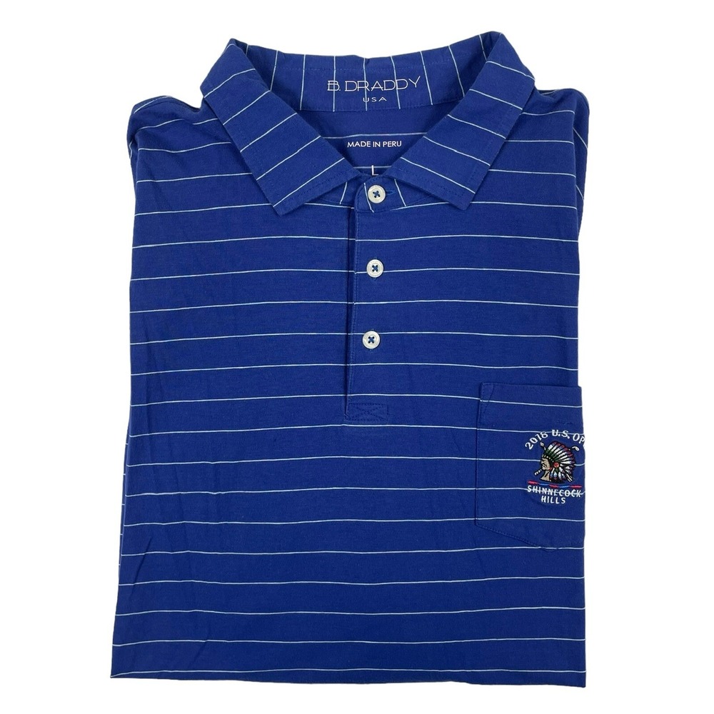 B.Draddy Blue Striped US Open Shinnecock Hills Mens Golf Polo Size L